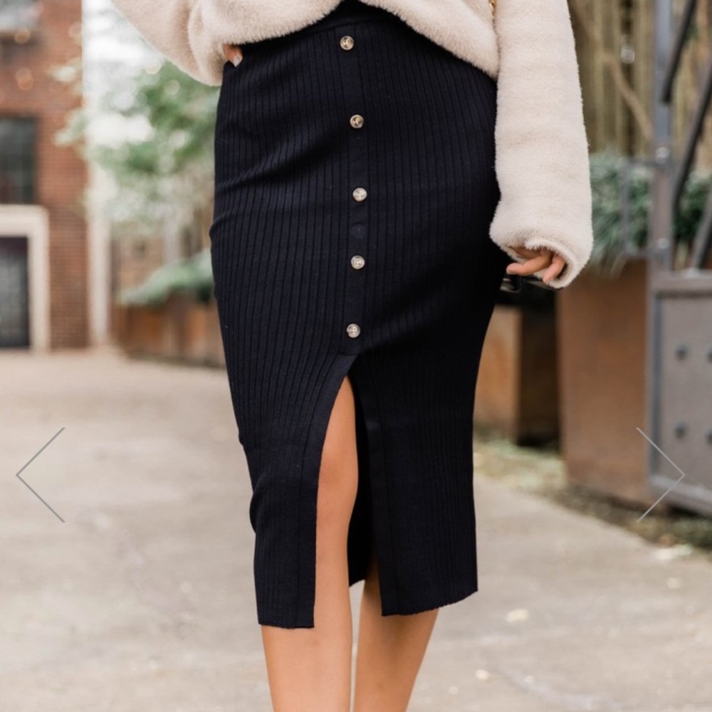 Pink Lily Limelight Midi Black Skirt